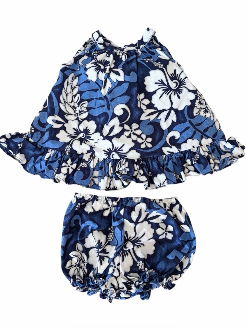 Kole Kole Size 6M Baby Girl 2pc Floral Hawaiian Dress Set Top w Bloomers BlueWht